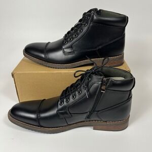 Arkbird Mens Black Premium Leather Cap Toe Side Zip Lace Up Boots Size 12 NIB